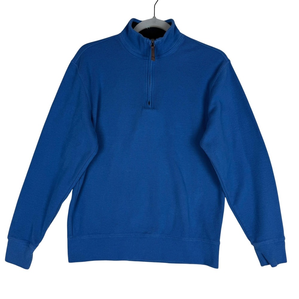 Lands' End Sweater Mens Small Blue 1/4 Zip Mock Neck Knit Pullover Cotton Blend